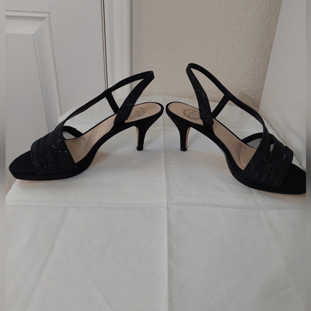 NWOB I. Miller Black Strappy Sparkly Slingback Kitten Heels Size 6 - Picture 7 of 10